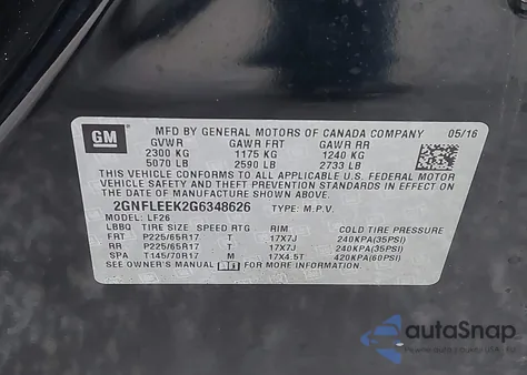 2016 Chevrolet Equinox Ls z USA, uszkodzony, nr VIN 2GNFLEEK2G6348626